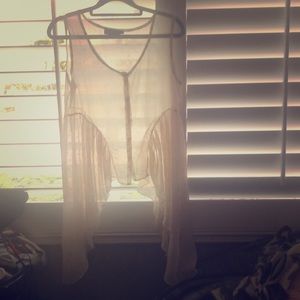 Sheer white shirt with gold dots